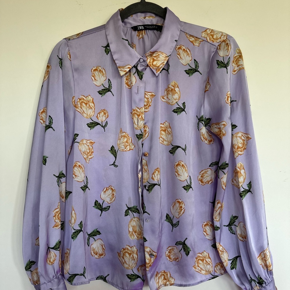 Zara Purple Floral Button Down Shirt